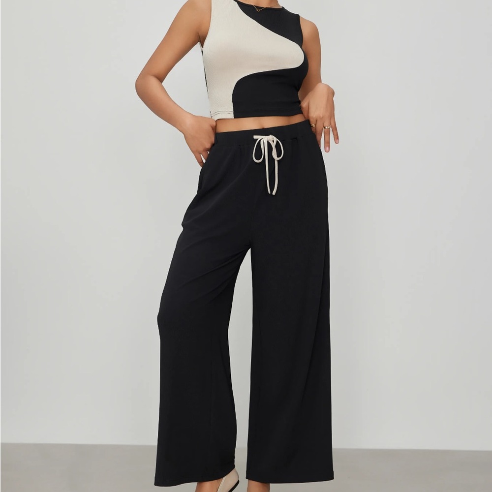 Cider Black Ribbed Wide Leg Pants